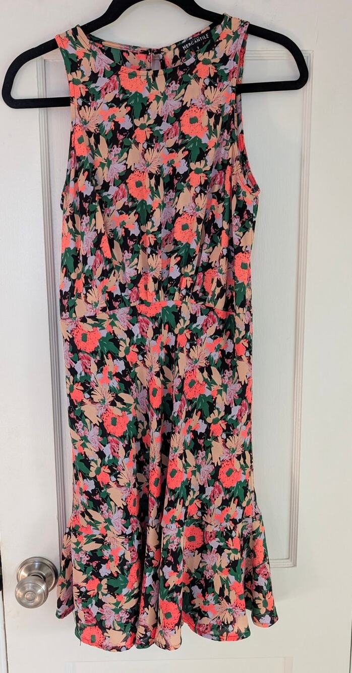J. Crew Mercantile Floral Neon Ruffle Hem Mini Dress Sz 2